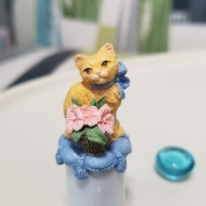 Miniature Cat On Bell Cake Topper Floral Accent Figurine Cottage Core  Brand new